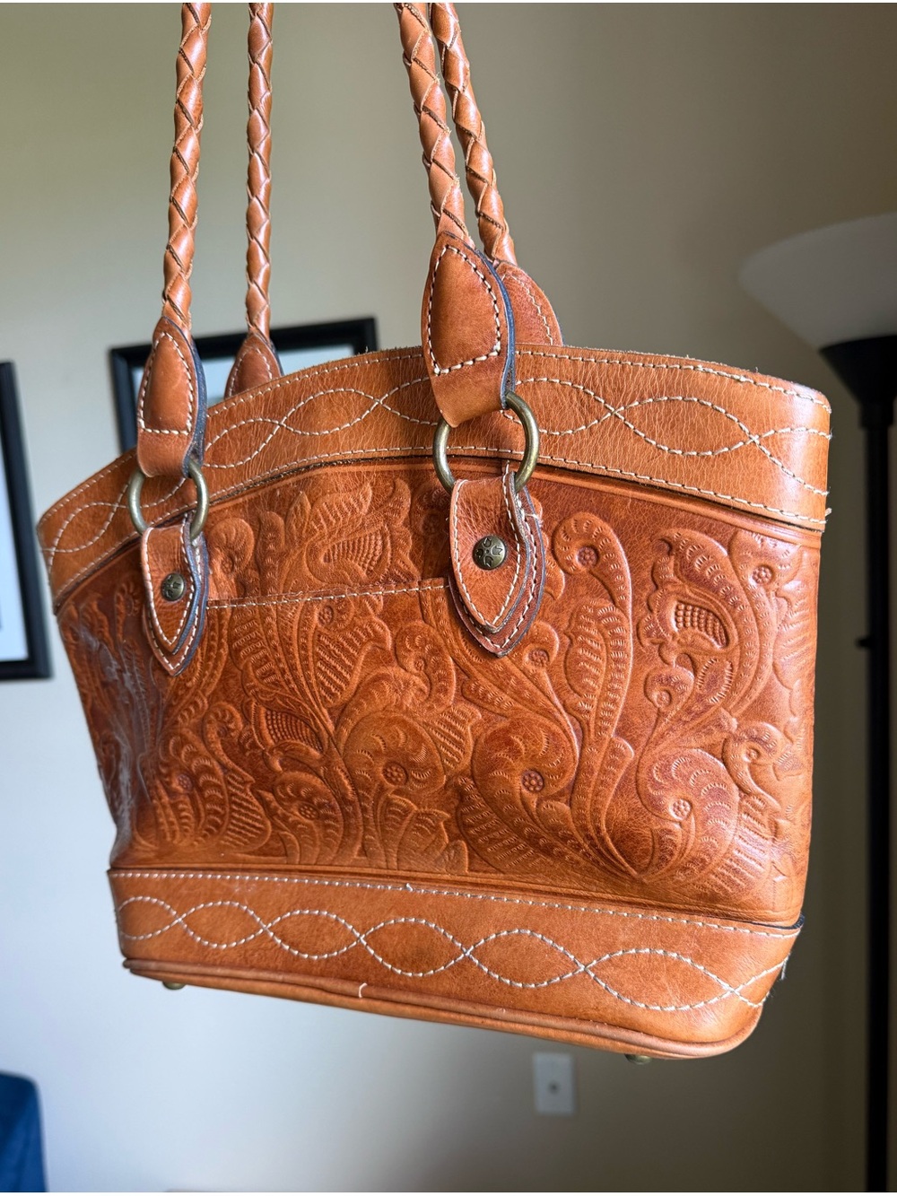 Patricia Nash Zamora Tote Purse EUC Tooled Embossed Full Grain Leather Bag - Picture 3 of 7